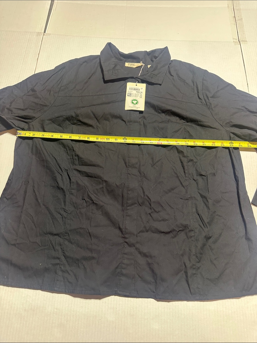 NWT Pure black Ulla Popken Navy elbow length button down top organic 100% cotton - Picture 2 of 13